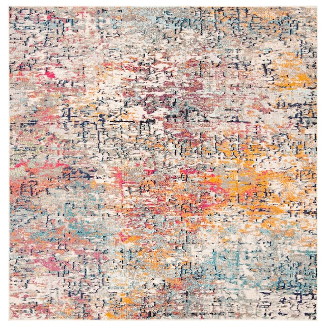 SAFAVIEH Madison Loane Modern Abstract Rug - 9' x 9' Square - Grey/Pink
