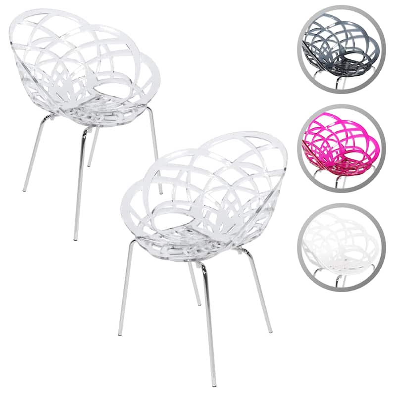 Furnish Theory Fleur-ML Stackable Dining Armchairs Arm Chairs Anti-UV Polycarbonate Shell & Chrome-Plated Steel Legs (Set of 2)
