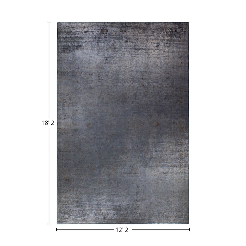 Overton Hand Knotted Wool Vintage Inspired Modern Contemporary Overdyed Gray Area Rug - 12' 2" x 18' 2"