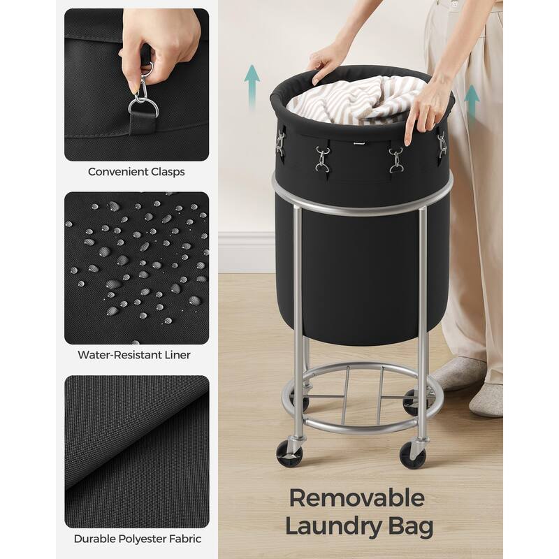 Laundry Basket with Wheels,Rolling Laundry Hamper,18.5 Gal,Round Laundry Cart with Steel Frame and Removable Bag,4 Casters