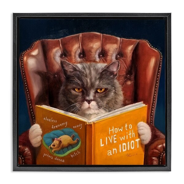 Stupell Funny Cat Reading Dog Book Framed Floater Canvas Wall Art