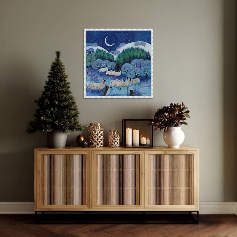 Winter Downland Sheep 2024 by Lisa Graa Jensen (22 x 22 in.), Framed Canvas Wall Art Print - Sylvie Beaded White