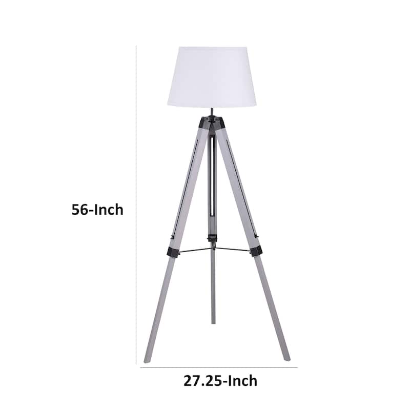 56 Inch Floor Lamp, White Tapered Drum Shade, Weathered Gray Tripod Base