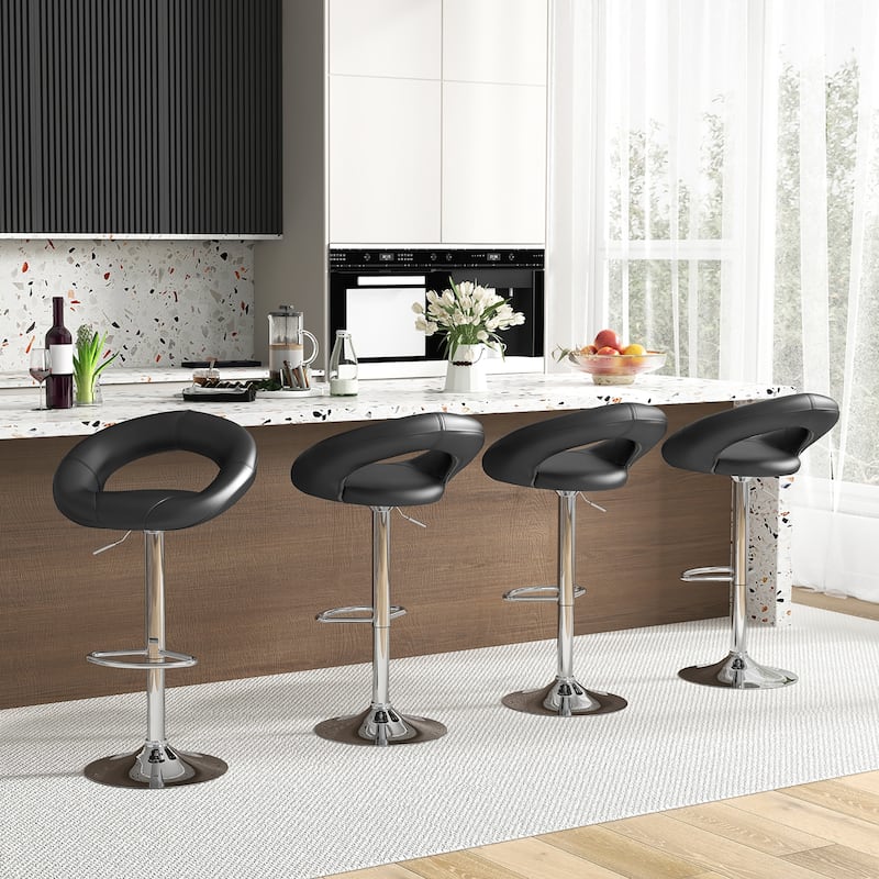 Gymax Set of 4 Adjustable Bar Stools Swivel Pub Chairs Barstools PU - See Details