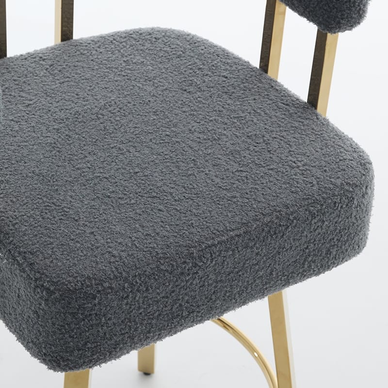 Modern Decorative Side Chair with Gold Metal Legs & Teddy Fleece, No Wheels - 2PC