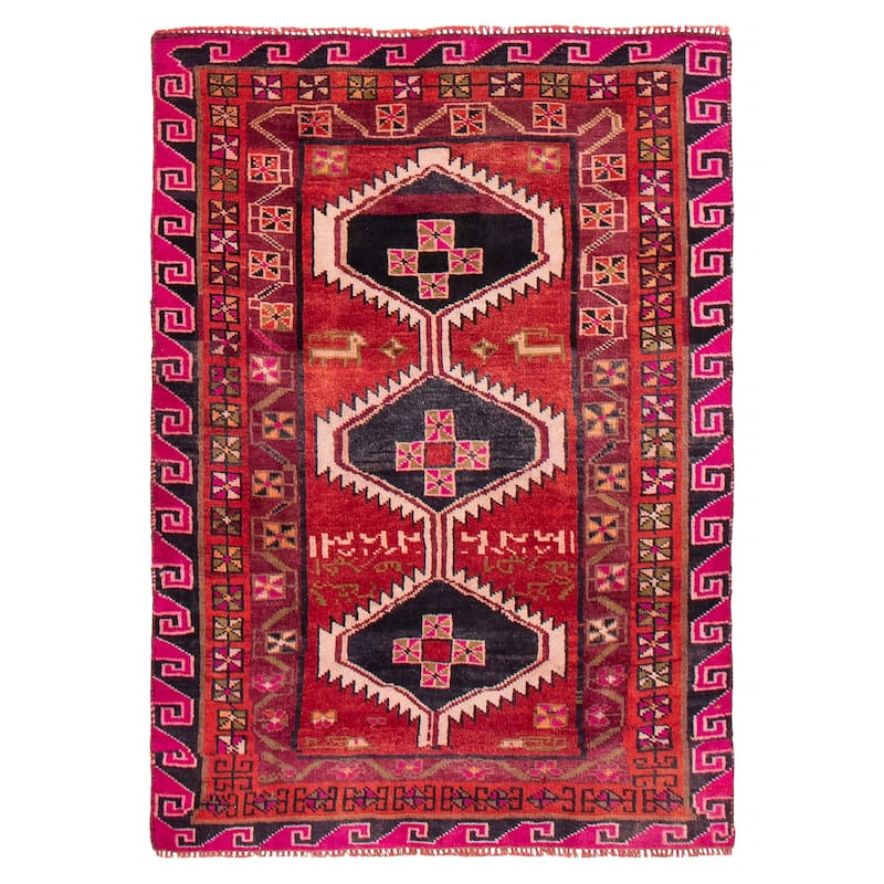 ECARPETGALLERY Hand-knotted Melis Vintage Red Wool Rug - 3'10 x 5'6 - Red - 3'10 x 5'6