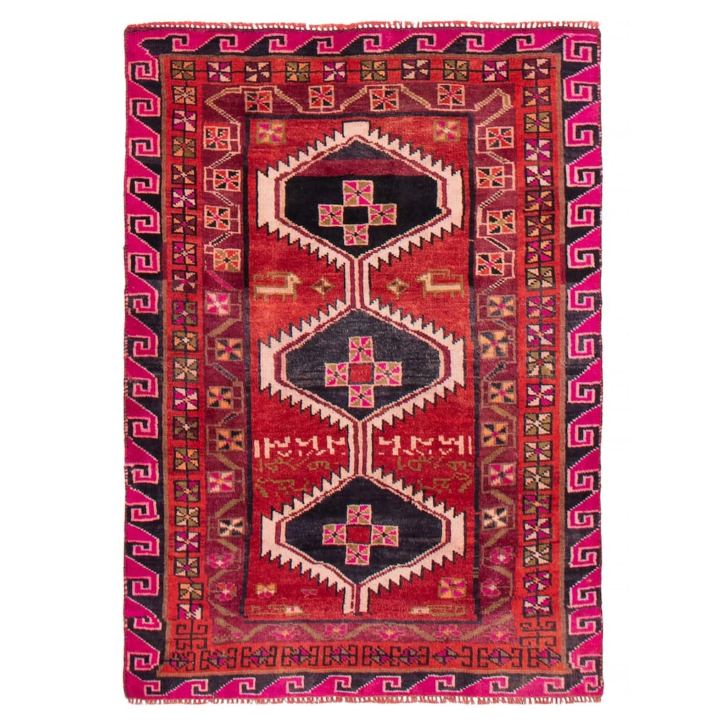 ECARPETGALLERY Hand-knotted Melis Vintage Red Wool Rug - 3'10 x 5'6