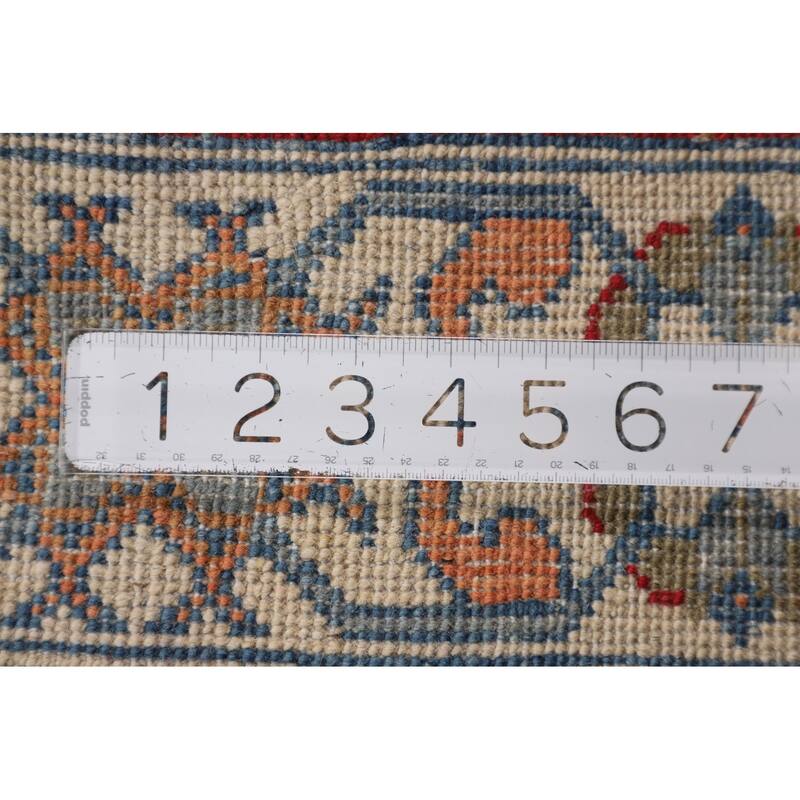 Geometric Blue Kazak Accent Rug Handmade Wool Carpet - 3'3" x 4'11"