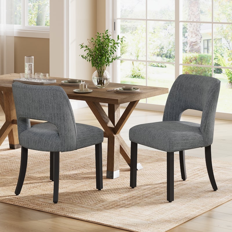 Set of 2/4/6 Modern Fabric Upholstered Dining Room Chair Kitchen Chairs with Wood legs - Set of 2 - Grey/Cappuccino