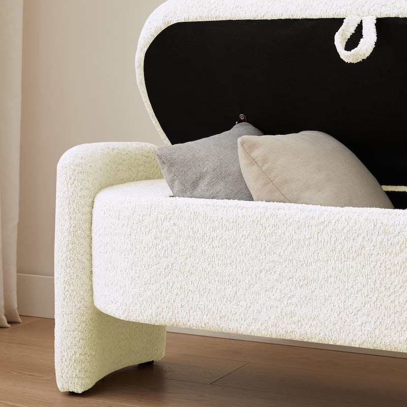 47in. Large Upholstered Storage Ottoman Oval Storage Bench 3D Lamb Fleece Fabric Bench