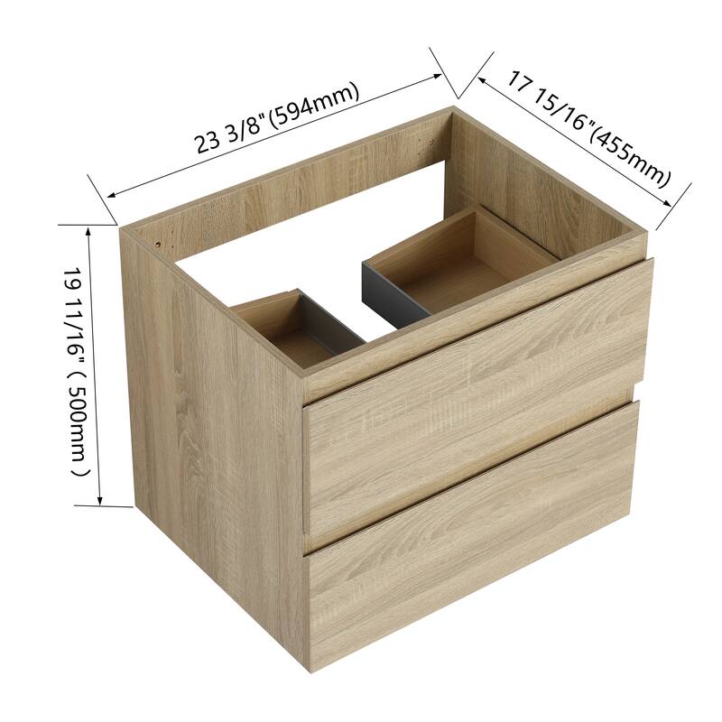 24" Floating Bathroom Vanity Cabinet with 2 Soft-Close Drawers, Wood Grain Design, Eco-Friendly Plywood