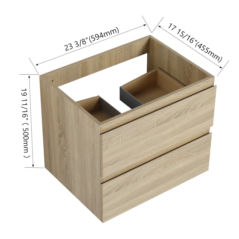 Modern 24 Inch Wall-Mounted Bathroom Vanity Base with Soft-Close Drawers
