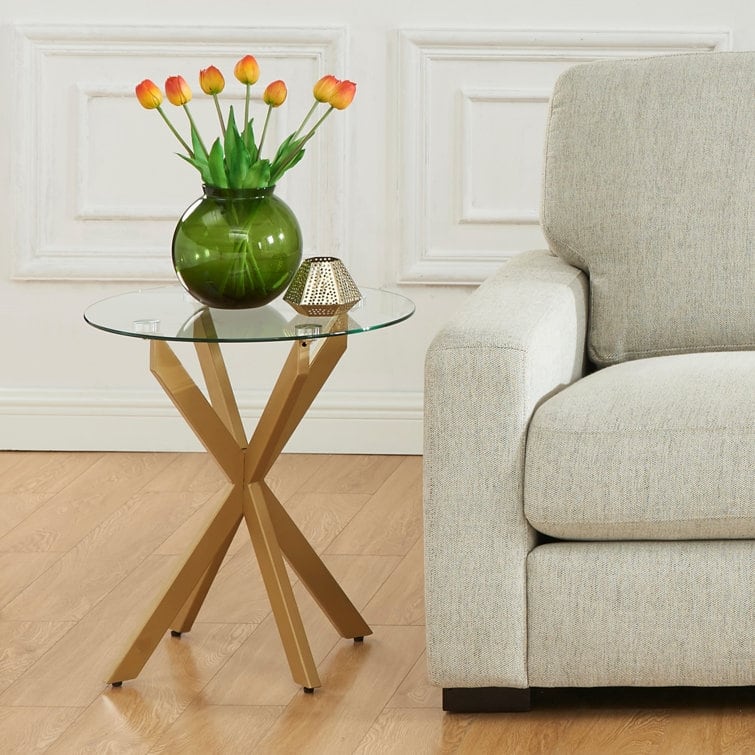 19.7" End Table With Glass Top