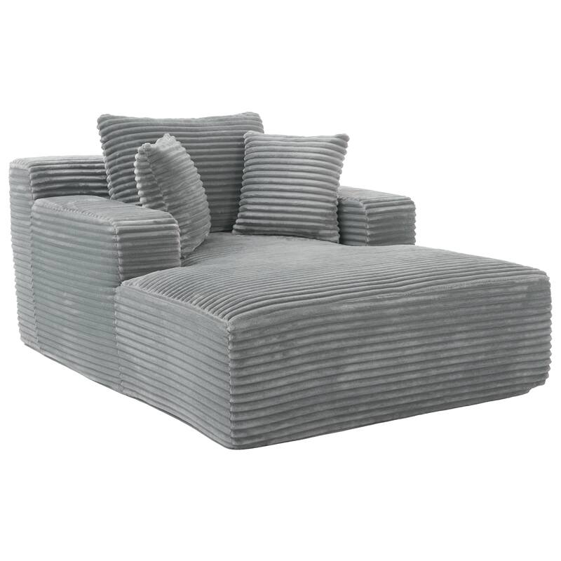 Corduroy Chaise Lounge Sofa Bed with Removable Pillows, Pocket Spring Cushion and No Assembly Required