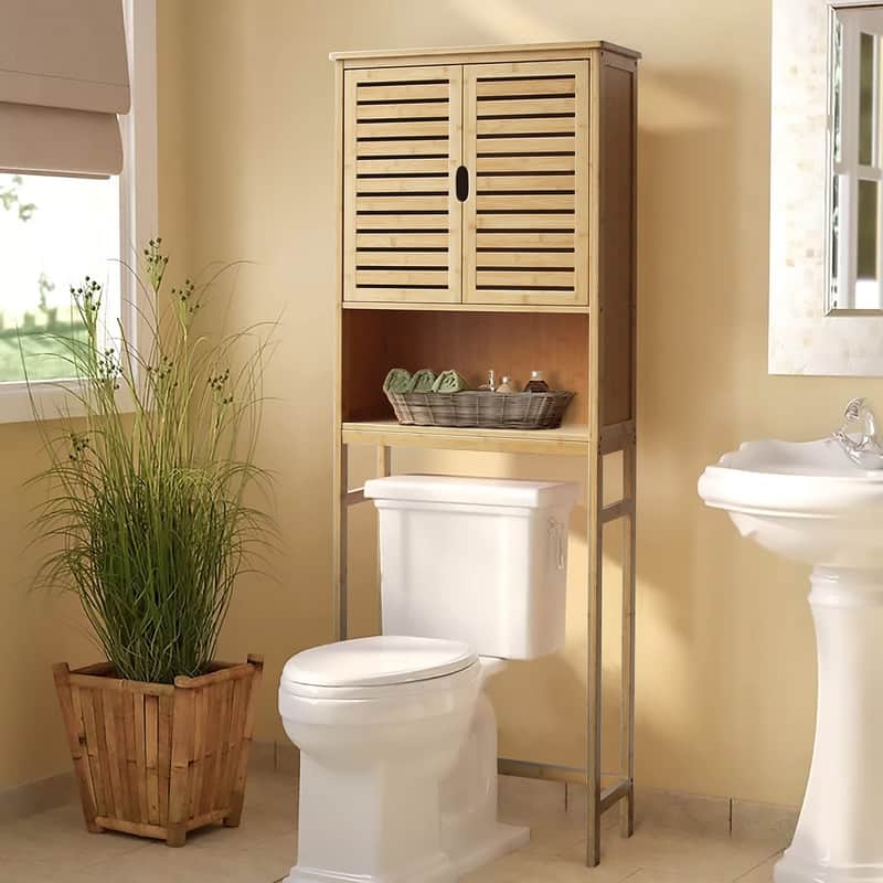 Over The Toilet Storage Cabinet - 9.3"D x 24.3"W x 66.9"H - 9.3"D x 24.3"W x 66.9"H - Brown