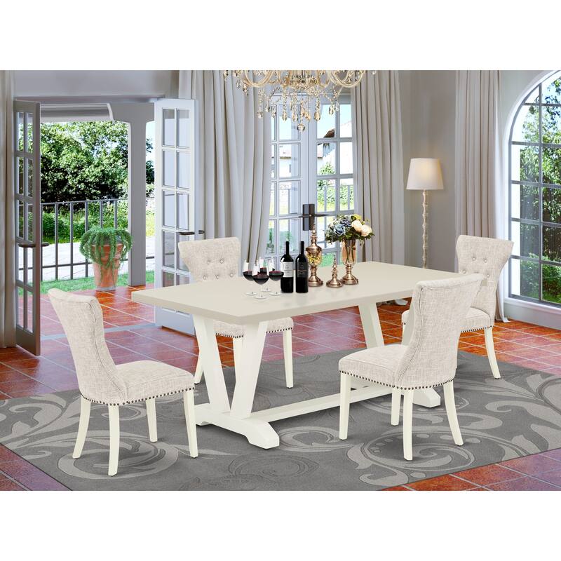 East West Furniture Dining Set- a Rectangle Dining Table and Doeskin Linen Fabric Parson Chairs, Off-White(Pieces Options) - V027GA235-5