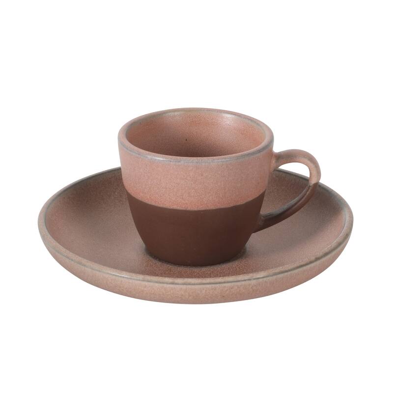 Gibson Elite William Crest 8 Piece Cup & Saucer -3.5oz Espresso Cups, 5.5" Saucers Reactive Stoneware Set