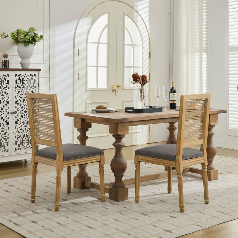 Set of 2 Louis Dining Chairs with Square Rattan Backrest