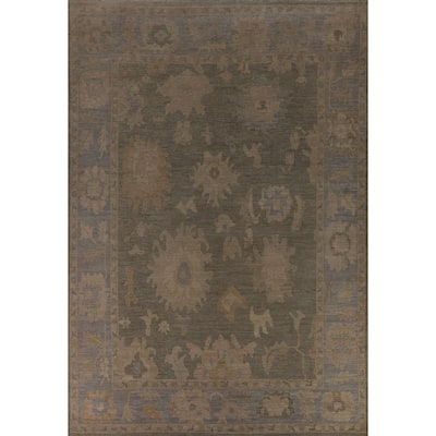 Grey Vegetable Dye Oushak Turkish Large Area Rug Handmade Wool Carpet - 9'11"x 13'10"
