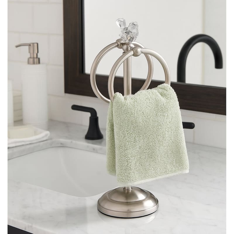 Brushed Satin Nickle Stainless Steel Dove Double Ring Fingertip Towel Holder With Heavy Base - Satin Nickle