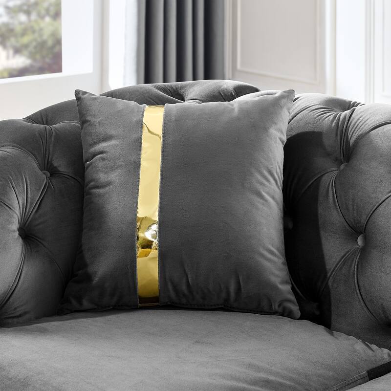 90.6" Velvet 3-Seater Sofa with 2 Pillows High-Density Cushions, Gold Accents, and Pillows