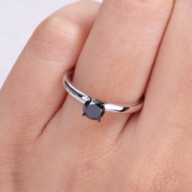 Miadora 3/4ct TDW Black Diamond Solitaire Engagement Ring in 14k White Gold