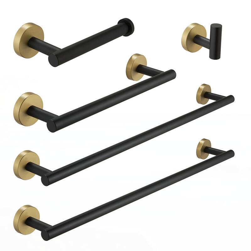 5-Pieces Brushed Nickel Gold Bathroom Accessories Set