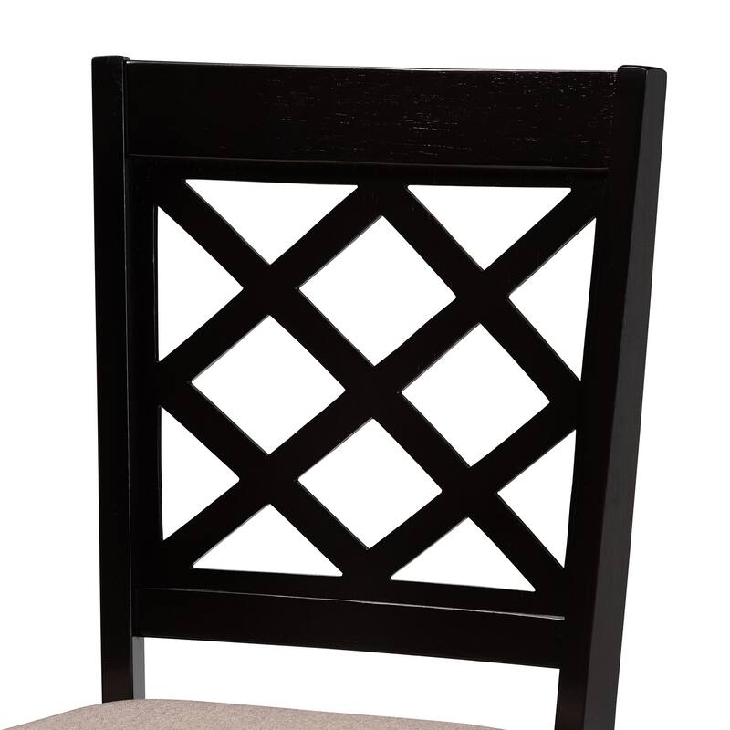 Vintage Dining Chair Set - Modern Fabric Upholstered Wood Chairs - Dark Brown - 2 Piece Set