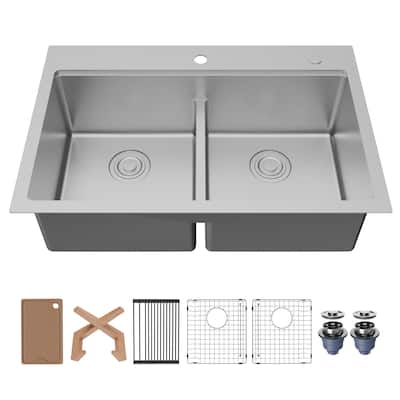 Karran USA WSTMDB3323-PK1 Fusion 33" Drop In Double Basin Stainless