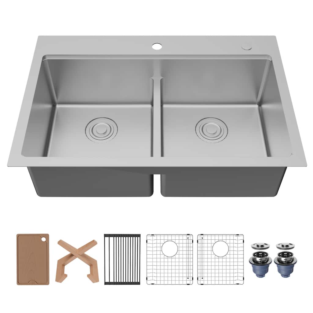 Karran USA WSTMDB3323-PK1 Fusion 33" Drop In Double Basin Stainless