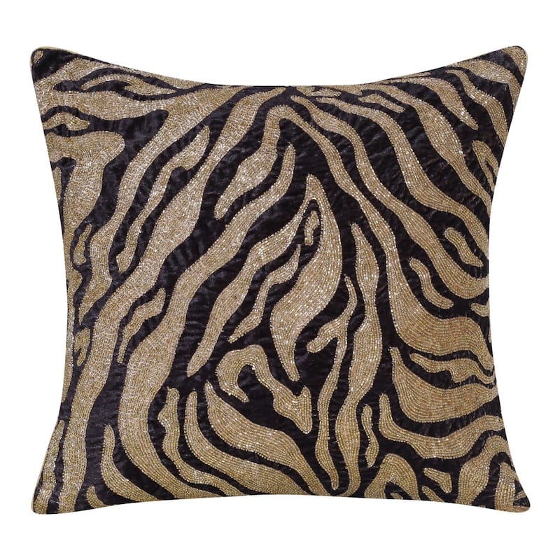HomeRoots 20" X 20" Gold Safari Animals Abstract Polyester Zippered Pillow With Beads