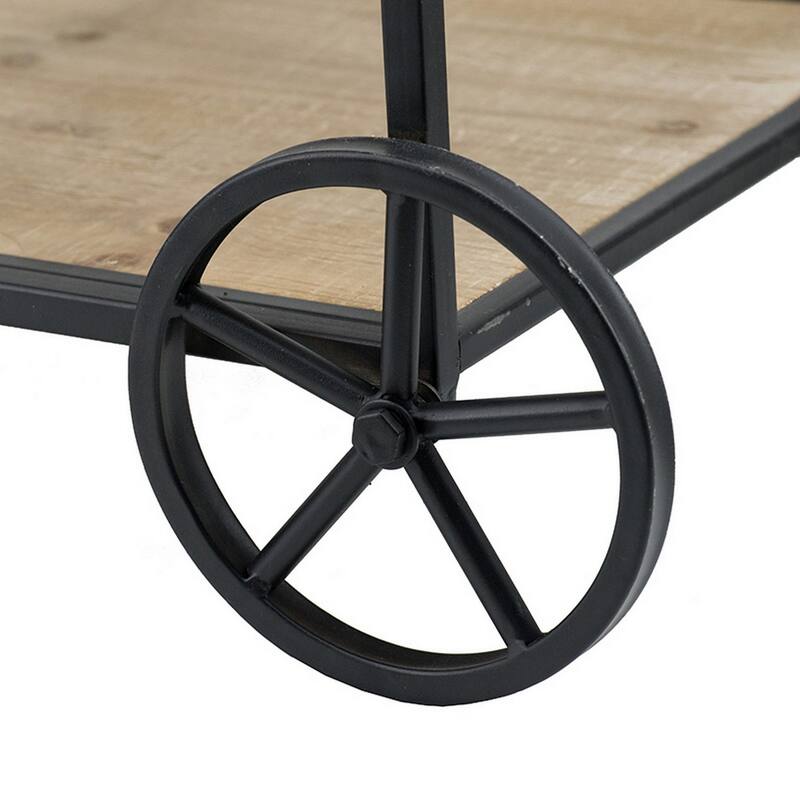 32 Inch Bar Cart, 3 Tiers, Fir Wood Shelves, Iron Frame, Black, Brown