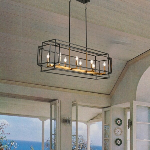 8 Light Linear Chandelier Industrial Farmhouse Kitchen Island Pendant Light Fixture with Metal Frame On Sale Bed Bath Beyond 35228997