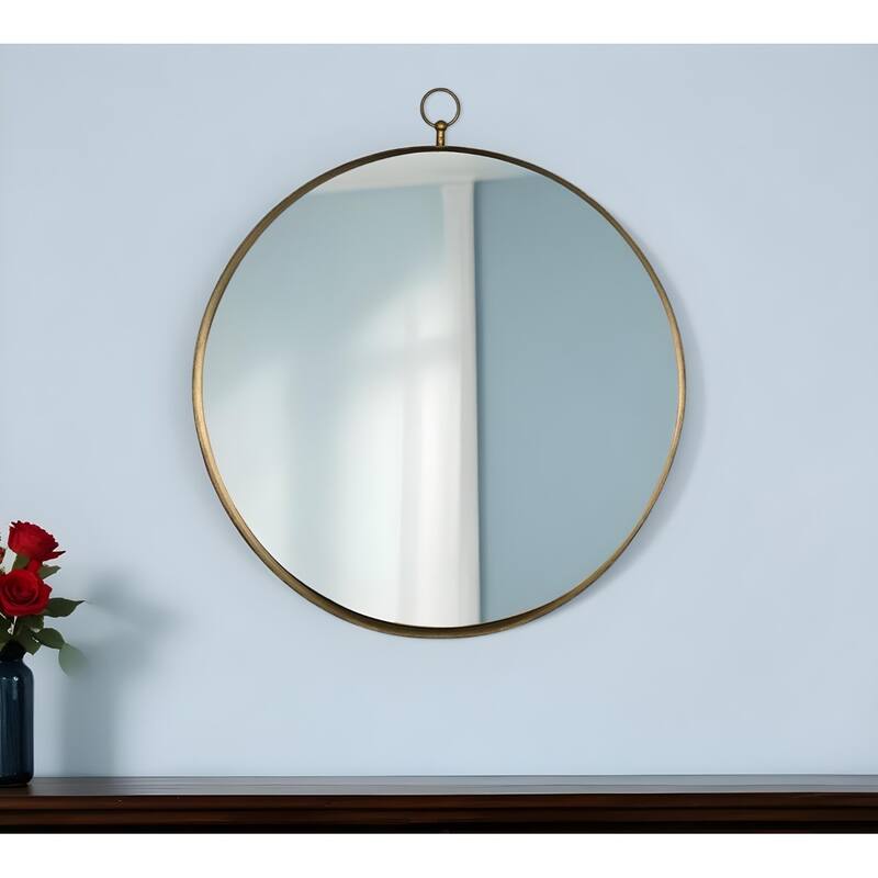 HomeRoots 28" Gold Round Iron Framed Accent Mirror - 24' X '28' X '1 - Gold - 24' X '28' X '1