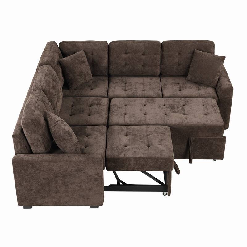 82.6" L-shape Sofa Bed,Sleeper Sofa with Wheels and USB Ports