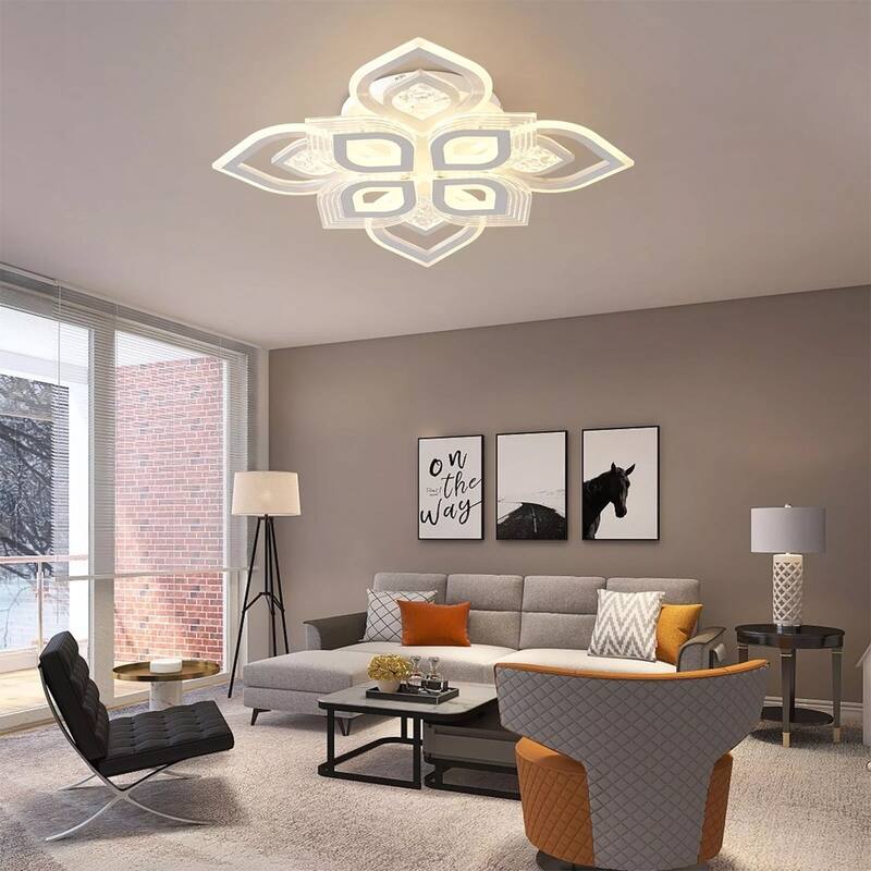 Modern Acrylic Flush Mount Lamp Fixture LED Ceiling Light Chandelier - 27" x 19"