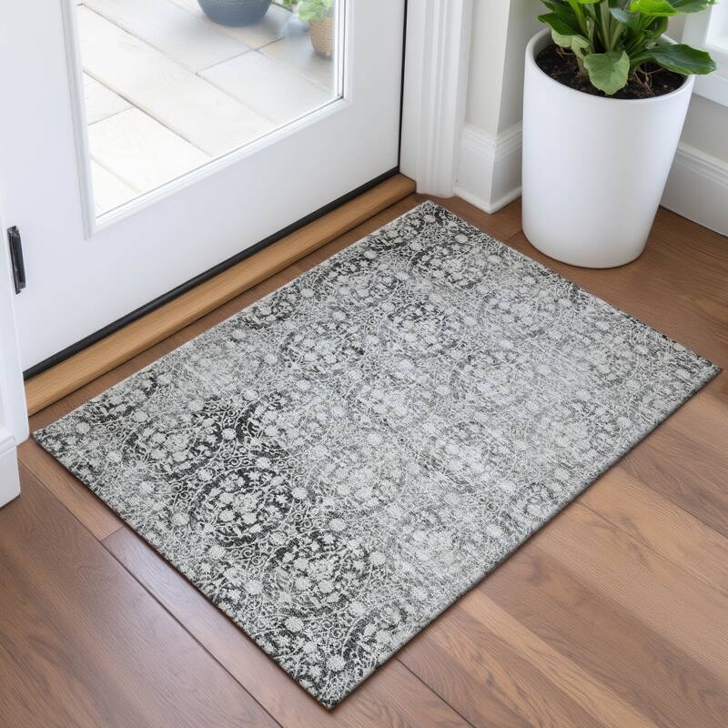 Premium Washable Super Soft Vintage Traditional Mayfield Rug - Charcoal - 1'8" x 2'6"