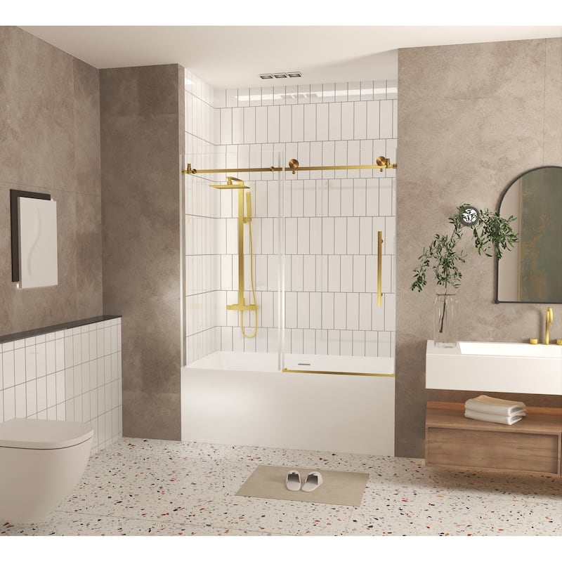 60 "W x 60" H Frameless Shower Door with Stainless Steel Handle - 60'' x 0.31'' x 60''