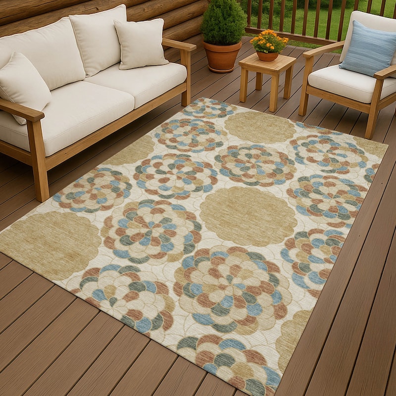 Machine Washable Indoor/ Outdoor Mosaic Cluster Chantille Rug - Beige - 8' x 10'
