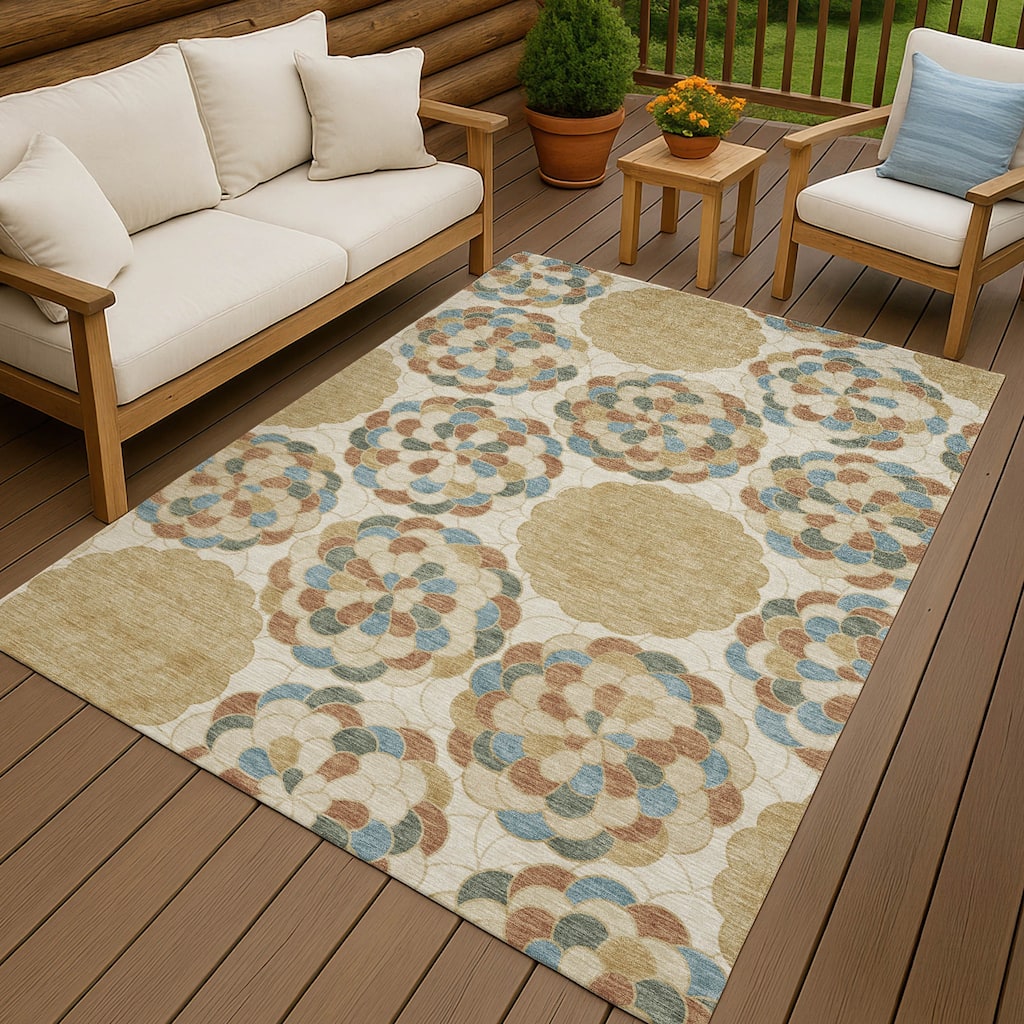 Machine Washable Indoor/ Outdoor Mosaic Cluster Chantille Rug