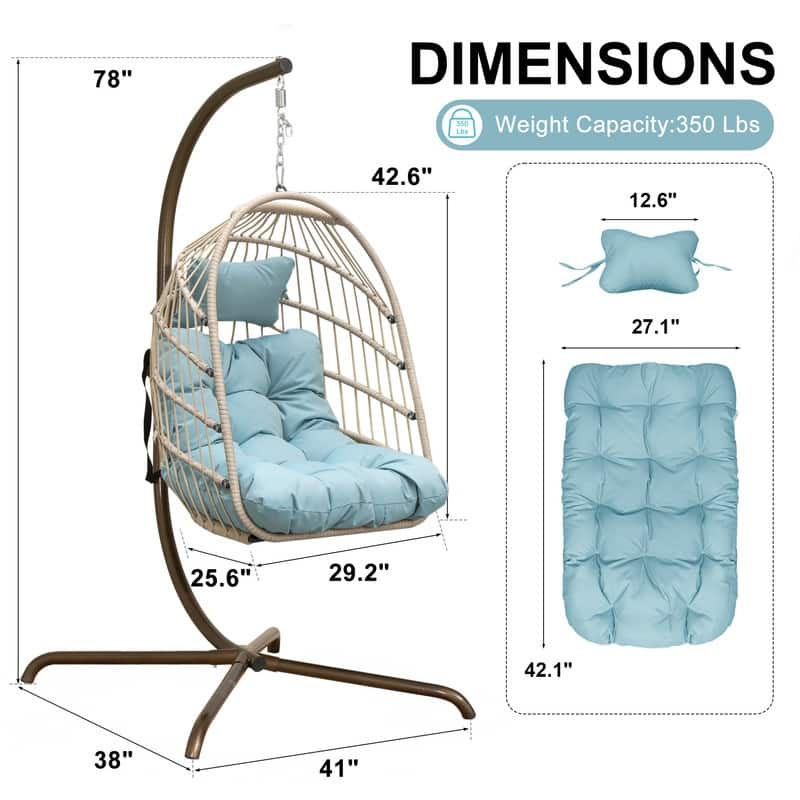FINCATI Indoor Royal Oversized Hanging Egg Chair with Stand, 350 lbs Outdoor Egg Swing Chair with Stand, Cozy Egg Chair Swing