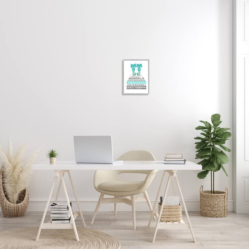 Stupell Turquoise Designer Heels on Modern Glam Bookstack Framed Wall Art - Blue