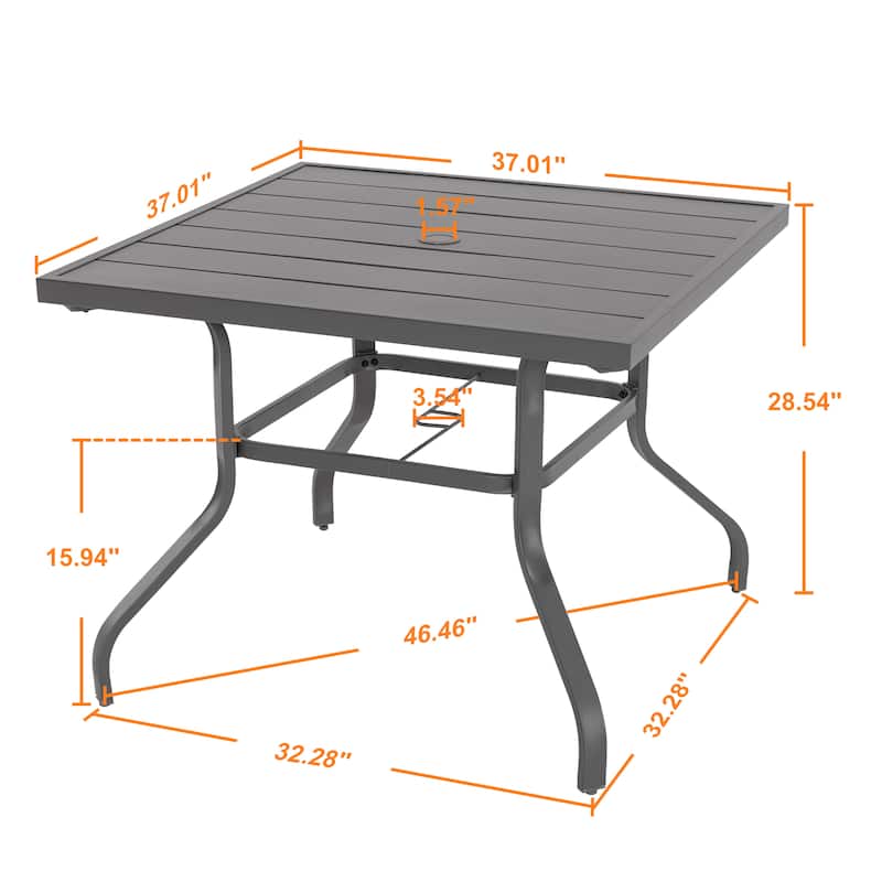 Outdoor Rectangle Powder-coated Iron Dining Table with Umbrella Hole