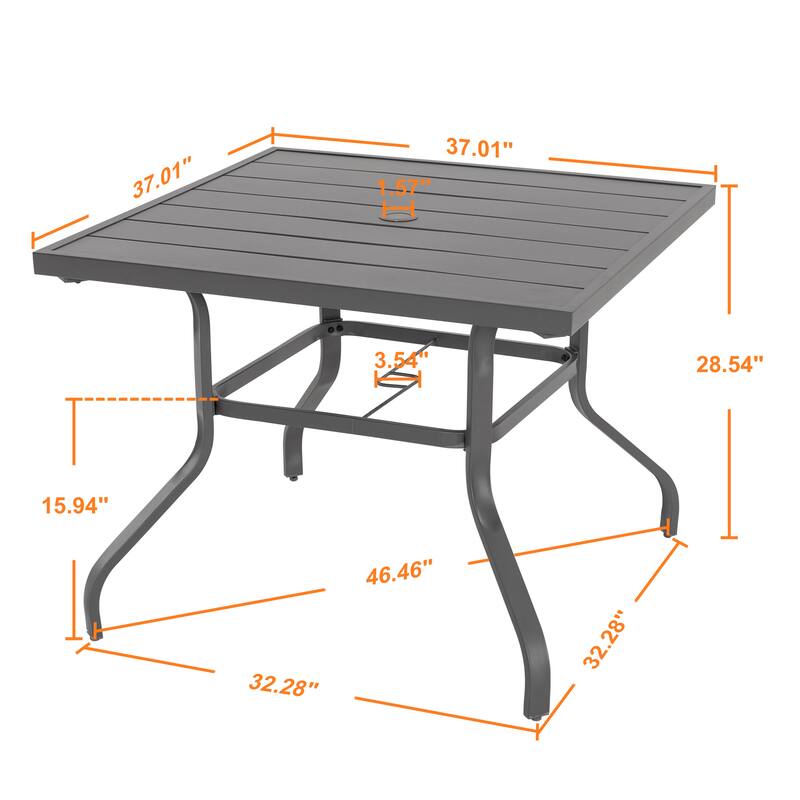 Outdoor Square 37 Inch Iron Dining Table with 1.57 Inch Umbrella Hole