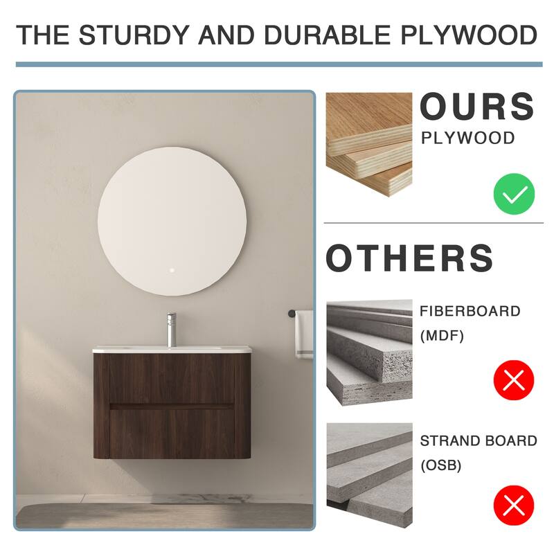 GDF Studio - Hailey American Design 30" Floating Bathroom Vanity with Sink and Two Soft-Close Drawers