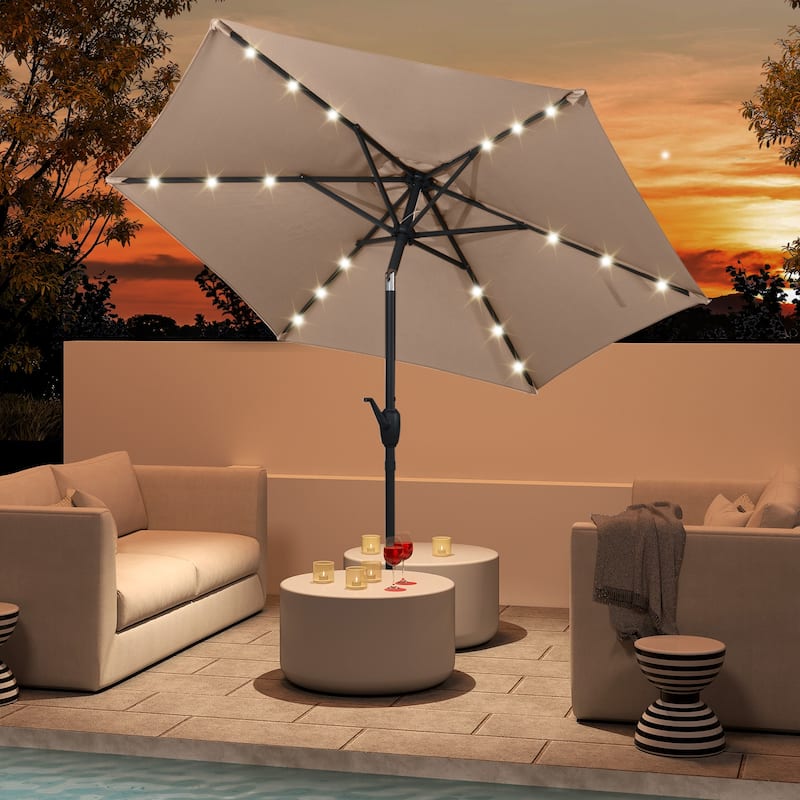 Polyester LED Patio Umbrella with Tilt and Crank Handle