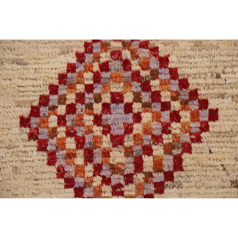 Hand Knotted Oriental 100% Wool Carpet Modern Tribal Beige & Ivories Moroccan Area Rug - 7' 10'' X 5' 9''