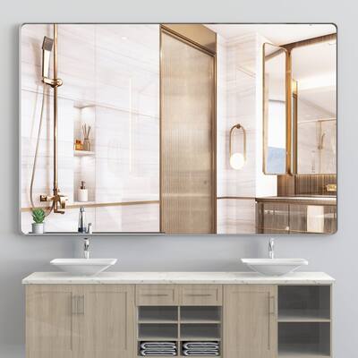 72 inches Rectangular Framed Wall Mounted Bathroom Mirror in Silver