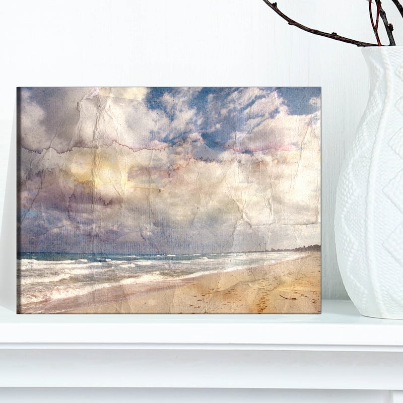 Designart "Retro Ocean Watercolor" Seascape Painting Canvas Art Print - 12 in. wide x 8 in. high
