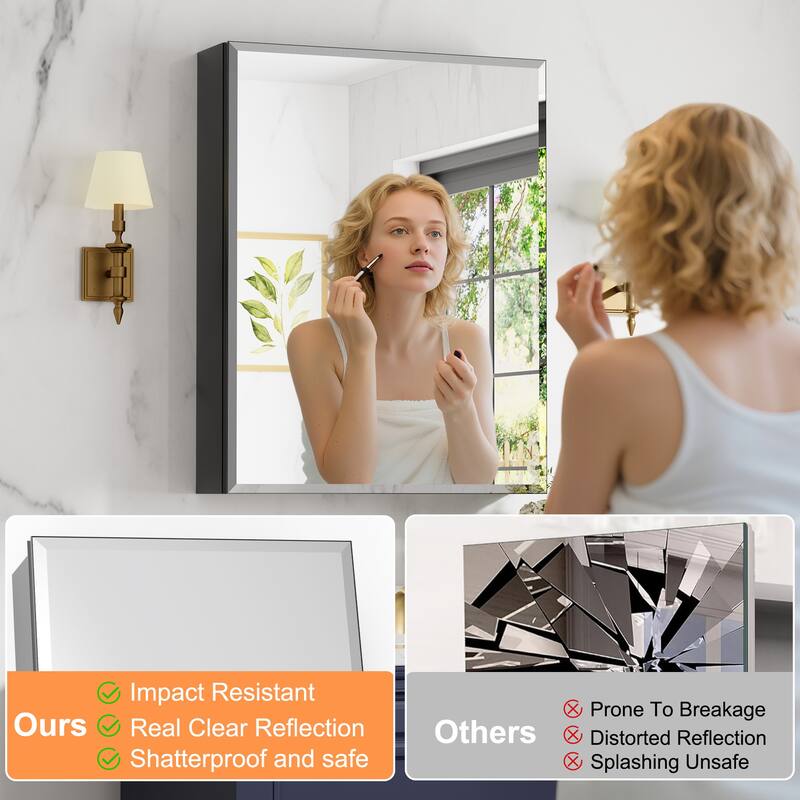 Belle Medicine Cabinet with Mirror, Adjustable Shelves, Recessed or Wall Mount